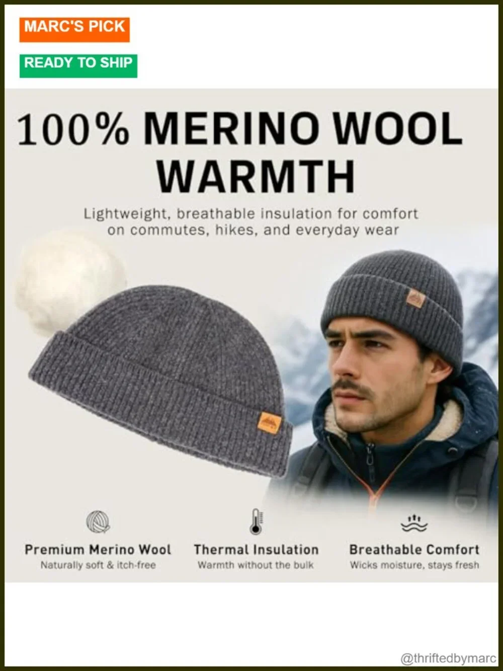 100% Merino Wool Unisex Fisherman Beanie Hat - Soft Lightweight